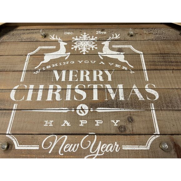 Merry Christmas & Happy New Year Lighted Rustic Farmhouse Wood Sign - Picture 2 of 2